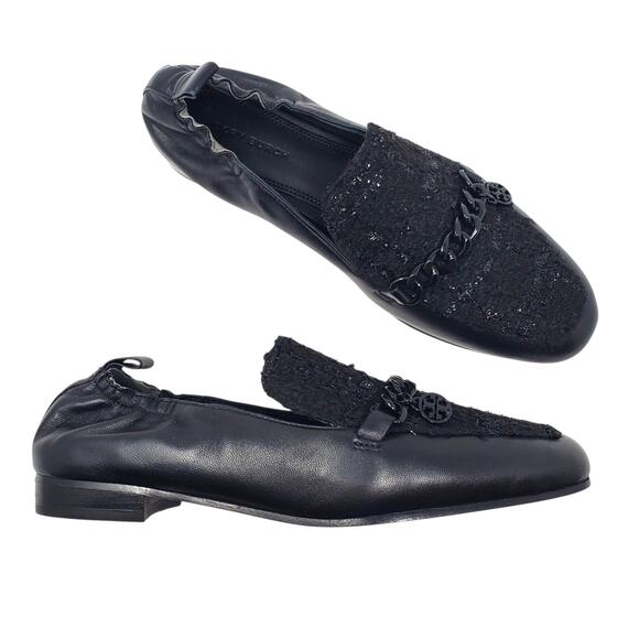 Tory Burch Mini Benton Charm 20MM Tweed Leather Loafer Perfect Black Size 7.5 M - Picture 1 of 11